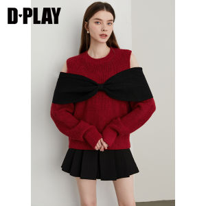 D-PLAY | Áo Sweater Hở Vai Cổ Đỏ