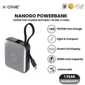 X.One NanoGo PD35W（3C Certifield）with Built-n Cable Fast Charging 10000mAh Powerbank Digital Display Compact Size