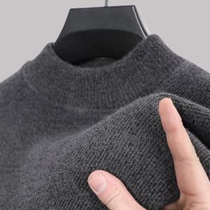 Winter Mens Snow Neil Thickened Round Neck Sweater Elderly Solid Color Bottoming Knit Top