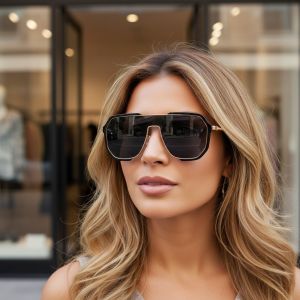 Sunglasses With Uv400 Protection Fashionable And Unique With A Large Frame And A Double-bar Design For Driving 31758