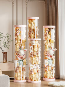 Doll Storage Bucket Stuffed Toy Storage Basket Doll Barrel Kids Cylindrical Transparent Storage Box with Lid Zipper