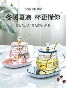 แก้วกาแฟแก้วฉนวนการรักษาอุณหภูมิส่วนบุคคลแก้วคู่พร้อมฝาปิดช้อนสไตล์นอร์ดิกทนความร้อน 401 มล-500 มล