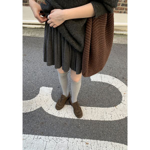 Váy Xếp Ly Dệt Kim Màu Xám Hellooo Eat Cạp Cao Ôm Sát Cơ Thể Phong Cách Hàn Quốc Mùa Thu Đông Mới Mềm Mại Váy Ngắn Chữ a