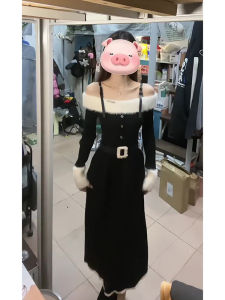 Sweet And Spicy Shoulder Bared Long Sleeve Knitted Dress Atmosphere Feeling Strap Dress Autumn Winter New Womens Fashion Dress