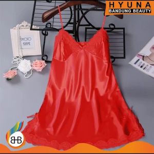 HBB MINI DRESS WOMEN SILK DEEP V SATIN NIGHTDRESS Lingerie DRES Pita Renda Belah IMPORT Warna MERAH BAHAN LEMBUT