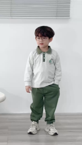 Set bộ polo thun cotton dài tay áo polo họa tiết hình in quần dài bé trai 9 tới 28kg BERNIE T0725B35