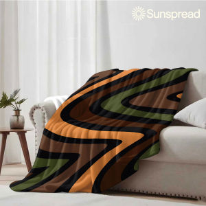 Beast Kingdom | brown green wavy stripe Soft Warm Flannel Blanket Lightweight Cozy Christmas Halloween Home Decor Room
