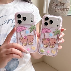 Sanrio | Luxury Cute Cartoon Beach Vacation Style Phone Case For iPhone 17 Pro 16 15 Pro Max Transparent Soft Shockproof Protective Cover