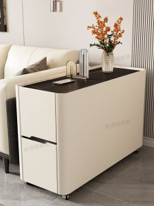 Modern Minimalist Solid Wood Sofa Side Table with Wheels Living Room Home Use Tea Table Cabinet Italian Luxury Rock Board Side Table