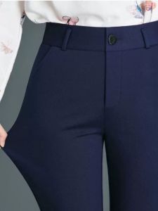 กางเกงสูททรงตรงเอวสูงสำหรับผู้หญิง กางเกงขายาวทรงหลวม สีดำและน้ำเงิน กางเกงขายาวทรงหลวมสำหรับใส่ไปทำงานและลำลอง