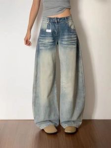 กางเกงยีนส์ทรงหลวมเอวสูงทรงตรงสำหรับผู้หญิงไซส์ใหญ่ สไตล์ย้อนยุค สวมใส่สบาย ฤดูใบไม้ผลิและฤดูใบไม้ร่วง