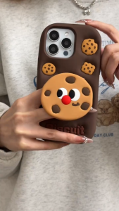 3D Telescopic Stand Cartoon Biscuit Silicone Phone Case for iPhone 11 12 13 14 15 16 17 Pro Max Casing Soft Silicone Cover for iPhone 13 Case