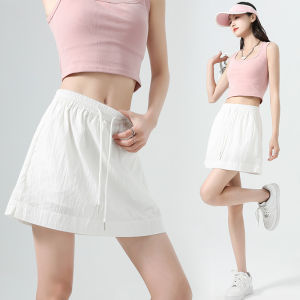 White Safety Shorts Womens Spring Summer New Natural Waist Anti-Light Casual Three-Quarter Length Sports Mini Skirt