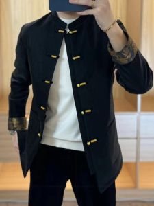 Feng Tang Mens Thickened down Jacket with Button Decorations Comfortable Warm Casual Winter Coat Pure Color Youth Fashion