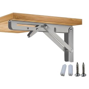 6-20inch Stainless Folding Shelf Brackets - Heavy Duty Stainless Steel Collapsible Shelf Bracket for Bench Table Space Saving DIY Bracket（1pcs）