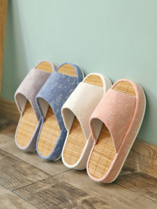 Handwoven Bamboo Floor Slippers Thick Bottom Home Floor Slippers Womens Mens Silent Linen Home Use Summer Couple Slip-On Sandals