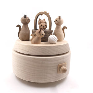Wooden Music Box Jeancard Taiwan Cat Design Eight Notes Rotating Vintage Nostalgic Childrens Day Gift Friend