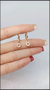 Anting Gantung Bulat Mini Bolong Permata Lapis Emas 24K