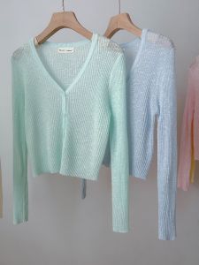 South Korea Dongdaemun Womens Clothing Fancy V Neck Long Sleeves Ice Silk Knitted Cardigan Summer Thin Outer Match Sun Protection Top
