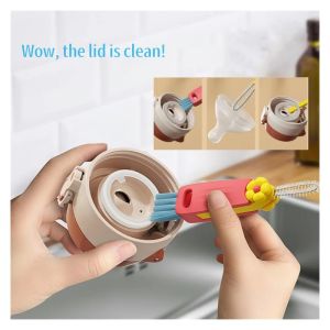 3 in 1 Cup Lid Cleaning Brush with Flower Shaped Top and Hanging Hole 360 No Dead Angle Cleaner for Cups Powerful Stain Removal
