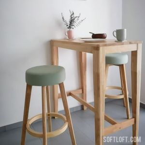 Softloft Momo Bar Stool Counter High Chair 100% Solid Wood Island Wooden Dining Saddle Home Bench Tall Kerusi Tinggi Kayu Kaunter Makan Bangku Belajar
