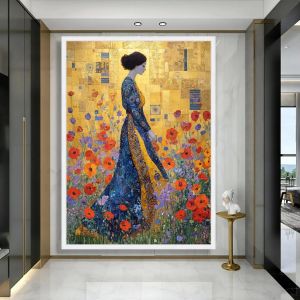 Bandai | Tranh Tô Màu Theo Số DIY Chân Dung Quý Bà Vàng Của Klimt Với Mũ Hoa Tranh Vải Bố Dành Cho Người Lớn Người Mới Bắt Đầu Trang Trí Tường Nhà Sang Trọng Quà Tặng Không Khung