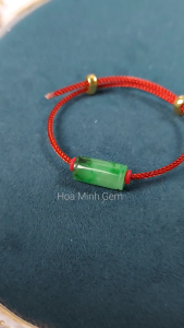 Vòng tay dây cáp đỏ phối lu thống Cẩm Thạch xanh lý táo size 9x18 li phong thủy may mắn | Hoa Minh Gem