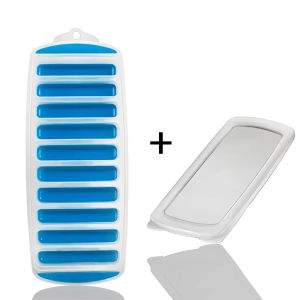 ถาดทำน้ำแข็งซิลิโคนแบบแท่งยาวพร้อมฝาปิด ถาดทำน้ำแข็งแบบนำกลับมาใช้ใหม่ได้ กดและดึงออกง่าย เหมาะสำหรับกีฬาและขวดน้ำ