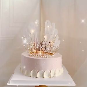 | Cake Decoration | White Pearl Crown Tiara Girl Lady Princess Queen Birthday Cake Topper 流苏珍珠海藻海草皇冠摆件女神公主生日蛋糕装饰