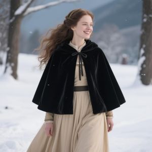 Medieval Retro Black Robe with Belt Shoulder Shawl for Women Halloween Masquerade Party Short Coat Style Polyester Material