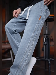 Mens jeans retro American loose straight leg comfortable elastic waist casual pants