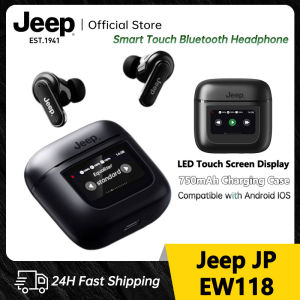 Jeep EW118 TWS Smart Touch Wireless Headphones Bluetooth Earphone Bluetooth 5.4 Bass Waterproof Sports Music Headset Built-in Flashlight Function With 750mah Charging Case For IOS Android