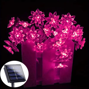 5-12m LED พลังงานแสงอาทิตย์ String Lotus ซากุระดอกไม้เชอร์รี่ดอกไม้ไฟ LED กันน้ํากลางแจ้งเทศกาลสวนไฟตกแต่ง