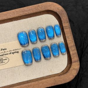 10 ชิ้น “Deep Sea Bubbles” แซฟไฟร์โอเชียนแคทอาย เล็บปลอมแบบกดติด พรีเมียม ติดง่าย ถอดออกได้ ให้ความกระจ่างใส