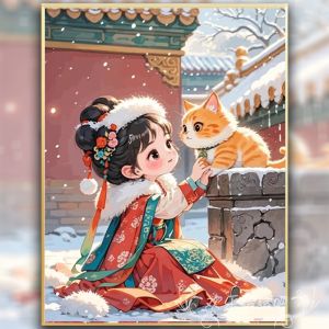 Healing Girl And Orange Cat Print Cross Stitch Kit 2025 New Handmade Diamond Painting Full Diamond Living Room Decor