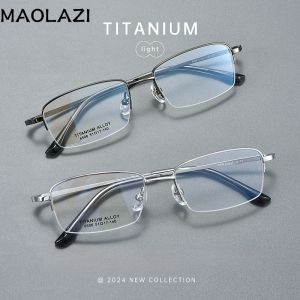 MAOLAZI แว่นตาแฟชั่นหรูหราสไตล์วินเทจกรอบแว่นสำหรับผู้ชายผู้หญิงกรอบแว่นตาครึ่งเดียวสี่เหลี่ยม S6506