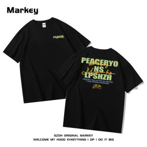 Summer Heavyweight 270g Mens Short Sleeve T-Shirt American High Street Letter INS Trendy Design Small Collar Half Sleeve Top