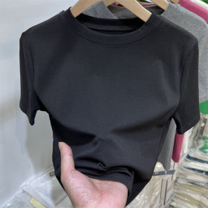 Solid Color Slim Fit Round Neck Short Sleeve Women T-Shirt