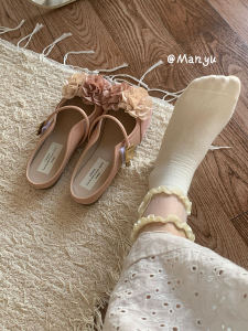 MANYU Chinese Style Tea Flower Flat Bottom Slippers Comfortable Casual Wear Stylish Slip-On Shoes Korean Version Flat Heel