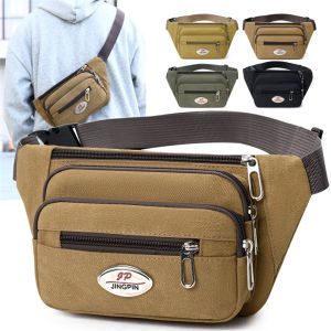 Belfoyer Mens Thick Canvas Shoulder Bag Multi functional Portable Waist Bag Waterproof Tool Kit Multi layer Divided Mobile Wallet