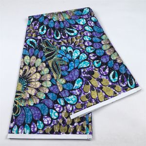 100% Cotton African Wax Fabric WIth Crystal Strips Wax Block Fabrics For Women Dress 6 Yards/Lot Nigerian Wax Lace Fabric