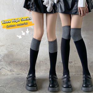 LoviRa Knee High Socks Ladies Long Tube School Socks Black/Gray Color Girls JK Costumes