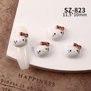 New Cute Leopard Print KT Cat Cartoon Nail Art Decorations Handmade Kitty Cat Butterfly Knot Wearable Nail Accessories