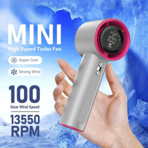 High Speed Mini kipas 100 Gear Strong Wind Adjustable Speed Digital Display Turbo kipas tangan kipas angin fan untuk olahraga luar ruangan dan pendinginan cepat