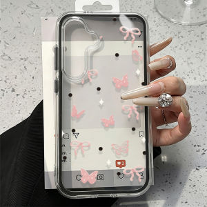 Cute Pink Bow Soft Phone Case For Samsung A57 A17 A07 A37 S26 Ultra S25 S24 A36 A56 A26 A16 Candy Color 2 IN 1 Transparent Cover