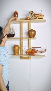 Kệ Gỗ treo tường Decor gỗ Sồi tự nhiên màu Vàng Nâu