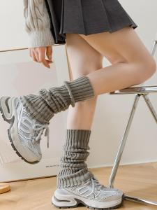 Bunching Socks Fall and Winter with Snow Boots Foot Sock Calf Socks JK Wool Push Socks Female Gray Wool Knit Leg Sleeve White