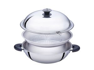 BUFFALO YADENG SERIES S/S 32cm Flat Bottom Perfect Frying Wok | Free Steam Rack | 304 Stainless Steel 牛头牌32cm雅登平底炒锅免费蒸架