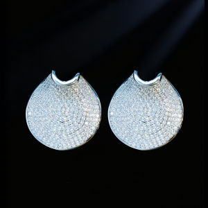 SEQUITO Ladies Clothes Jewelry Pave Setting White AAA Zirconia Gold Plated Shell Shape Big Stud Earrings Evening Party Accessories SE1013