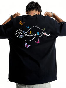 Wassup Original Trendy Brand White Short Sleeve Cotton T-Shirt Mens Summer New Loose Heavyweight Oversize Breathable Top